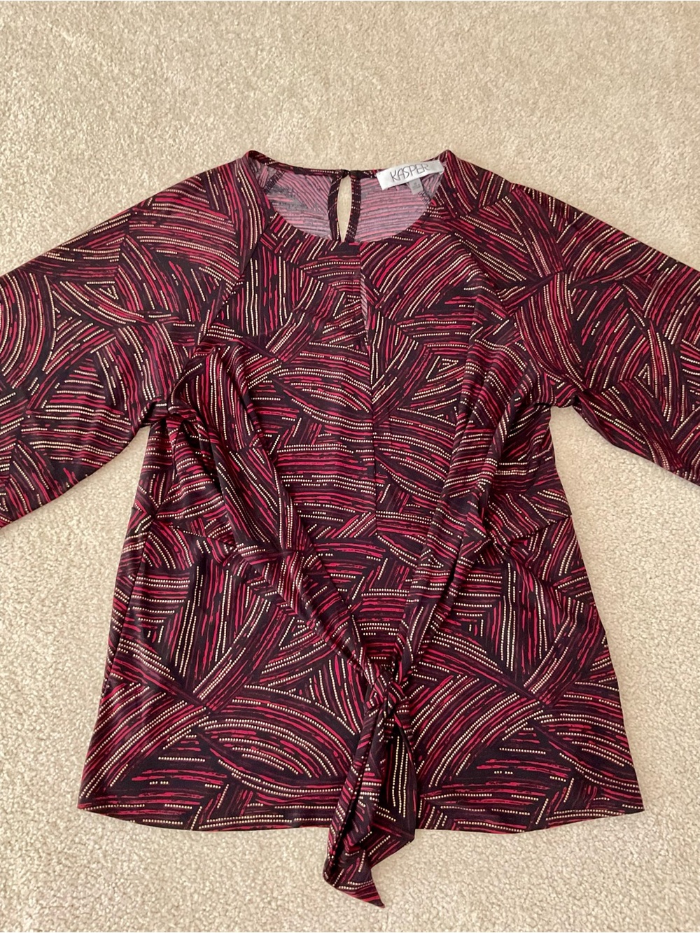 Kasper Burgundy and Black Abstract Tie-Front Tunic